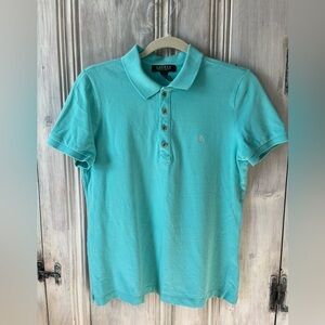 LAUREN RALPH LAUREN pastel Blue shortsleeve Polo shirt petite L tennis prep